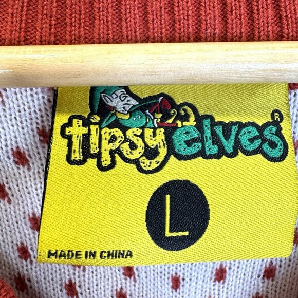 Tipsy Elves Naughty Reindeer Sweater Mens Large Red V-Neck Ugly Funny Fair Isle - Picture 2 of 4